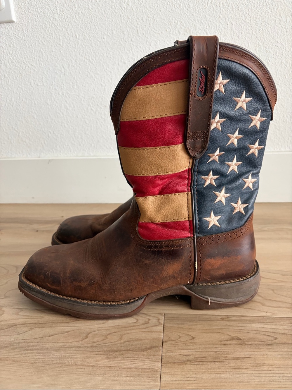 Durango Rebel American Flag Western Work Boots Men’s 10EE Brown Leather DB5554 - Picture 6 of 14